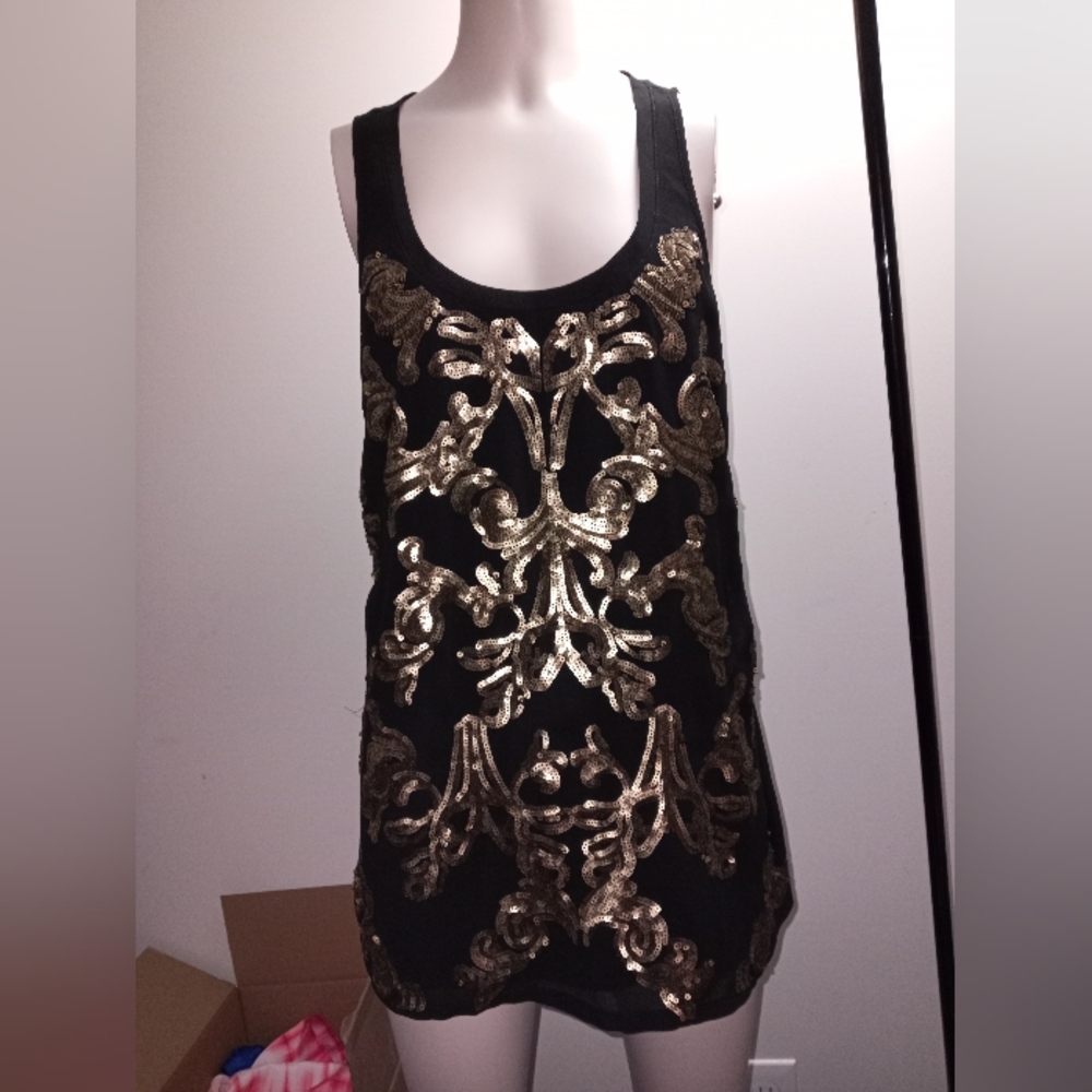 Express black and gold sequin blouse size medium new with tags